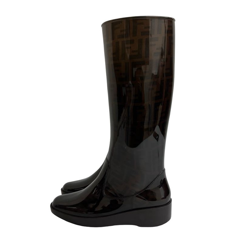 Fendi Zucca FF Logo Pattern Rubber Rain Boots Long Size 39 — view 2
