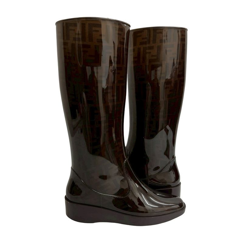 Fendi Zucca FF Logo Pattern Rubber Rain Boots Long Size 39 — view 6