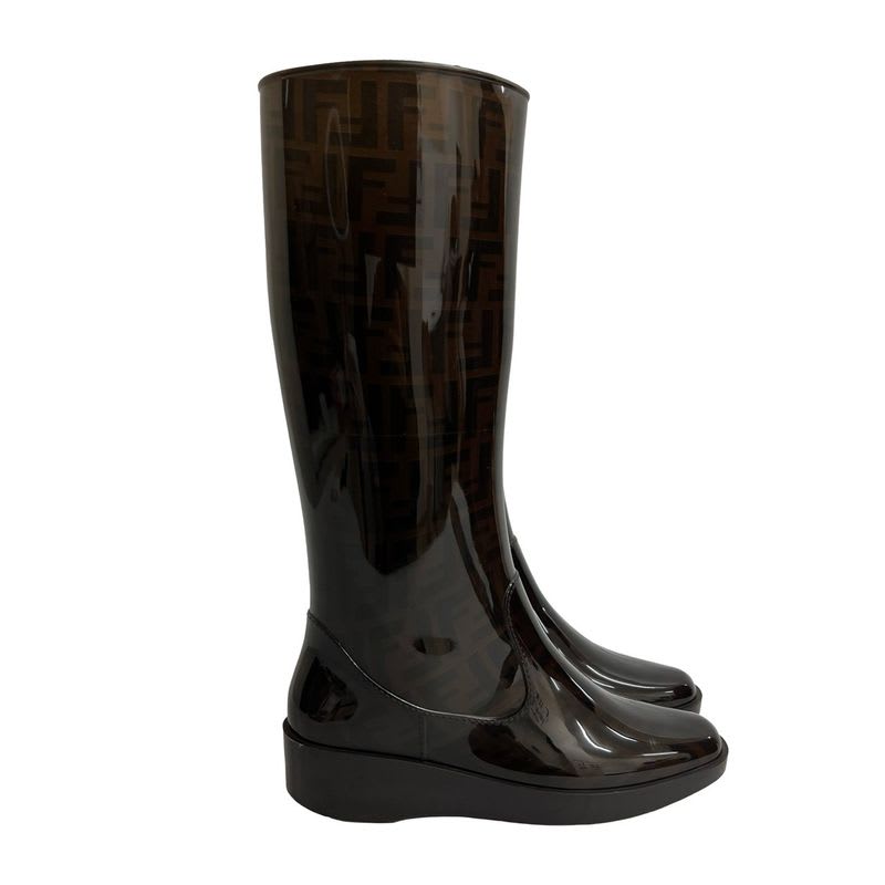 Fendi Zucca FF Logo Pattern Rubber Rain Boots Long Size 39 — view 3