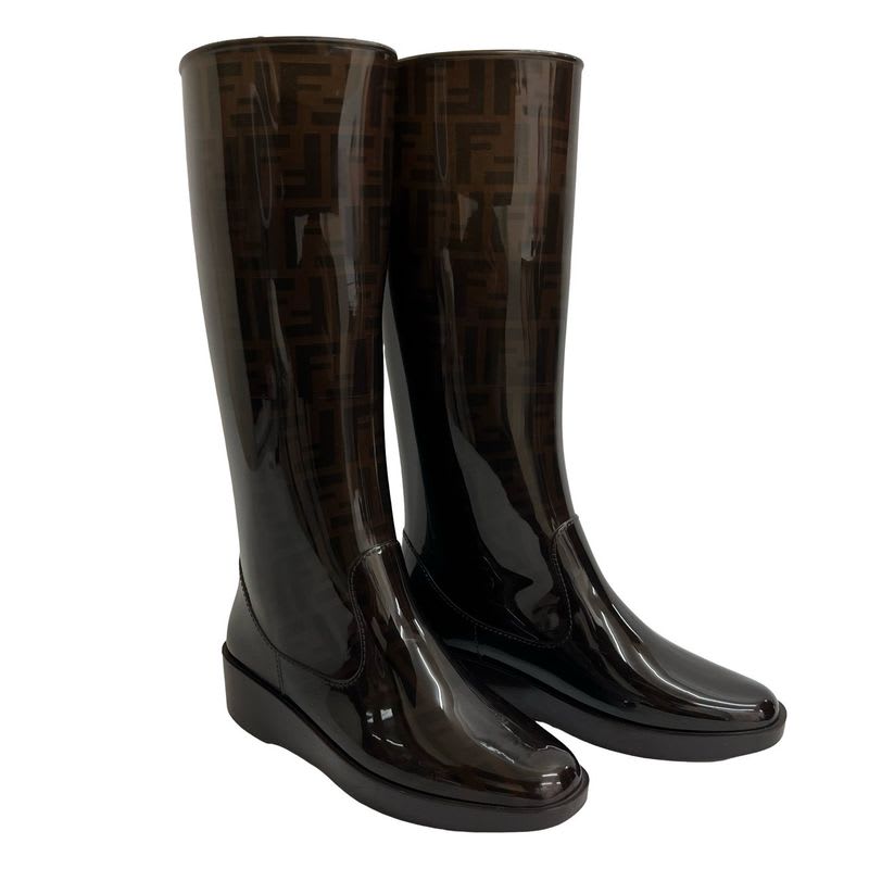 Fendi Zucca FF Logo Pattern Rubber Rain Boots Long Size 39 — view 5