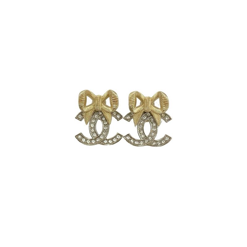 Chanel Coco Mark Ribbon Motif GP Rhinestone Earrings Accessories 24BK — view 4