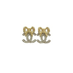 Chanel Coco Mark Ribbon Motif GP Rhinestone Earrings Accessories 24BK — view 4