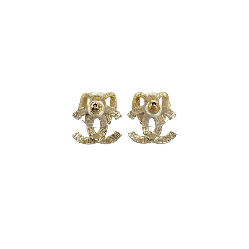 Chanel Coco Mark Ribbon Motif GP Rhinestone Earrings Accessories 24BK — view 5