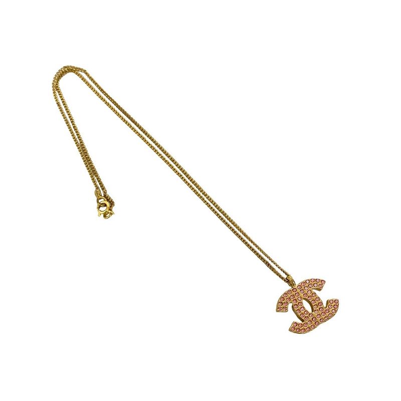 Chanel Coco Mark Motif GP Rhinestone Chain Necklace Pendant 02P — view 5