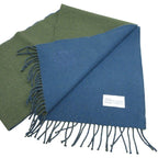 Loewe Anagram Embroidery Cashmere Blend Fringe Bicolor Muffler Khaki Blue Scarf — view 2