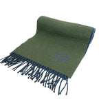 Loewe Anagram Embroidery Cashmere Blend Fringe Bicolor Muffler Khaki Blue Scarf — view 3