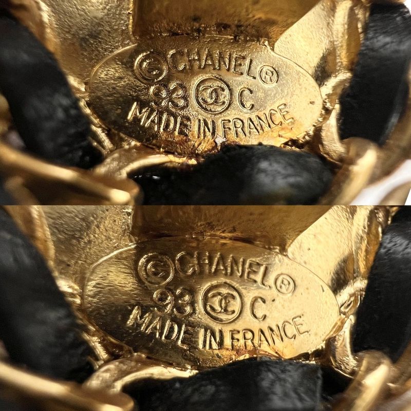 Chanel Earrings Coco Mark Swing Accessories Chain GP Leather 93 — view 4