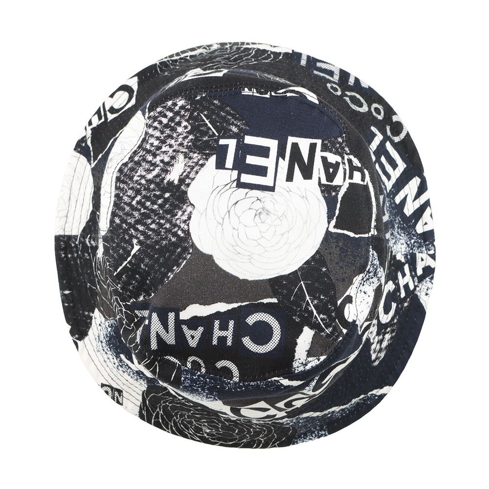 Chanel Hat Camellia CC Logo Cotton M Black White — view 4