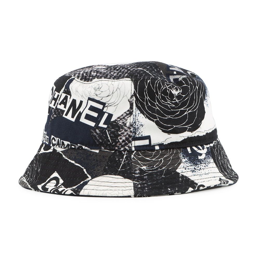 Chanel Hat Camellia CC Logo Cotton M Black White — view 2