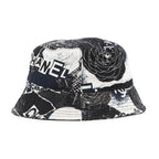 Chanel Hat Camellia CC Logo Cotton M Black White — view 2