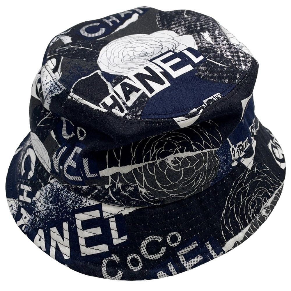 Chanel Hat Camellia CC Logo Cotton M Black White — view 6