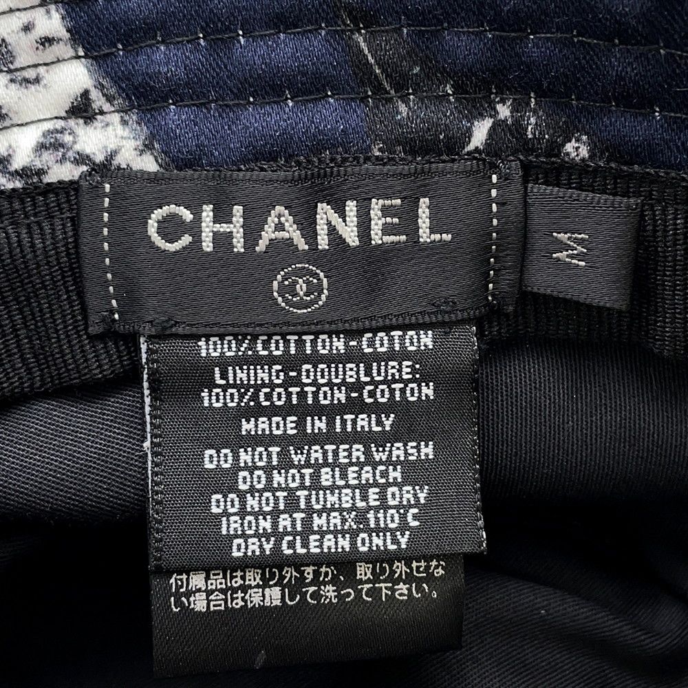 Chanel Hat Camellia CC Logo Cotton M Black White — view 7