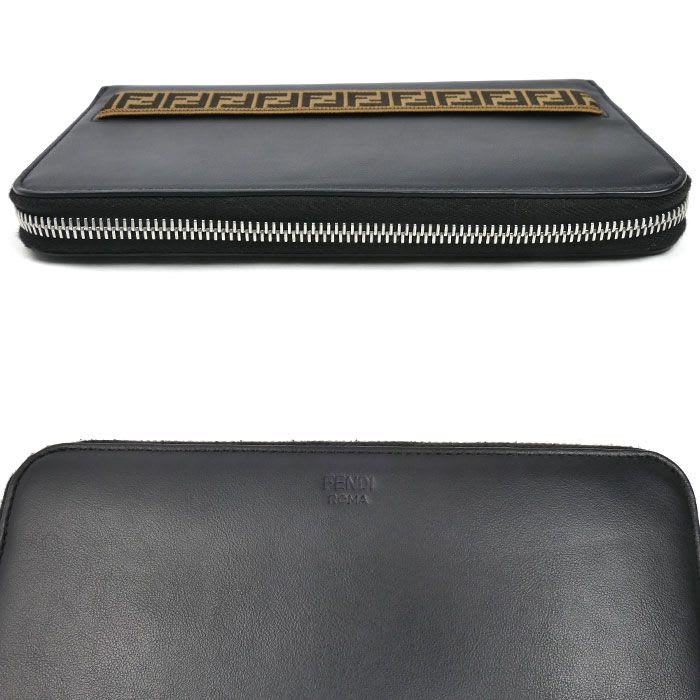 Fendi FF Logo Zip Around Wallet Long Round Zipper Black 7 M0276 A8 VC — view 4