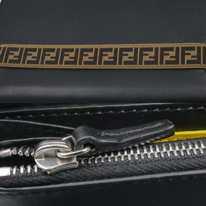 Fendi FF Logo Zip Around Wallet Long Round Zipper Black 7 M0276 A8 VC — view 7