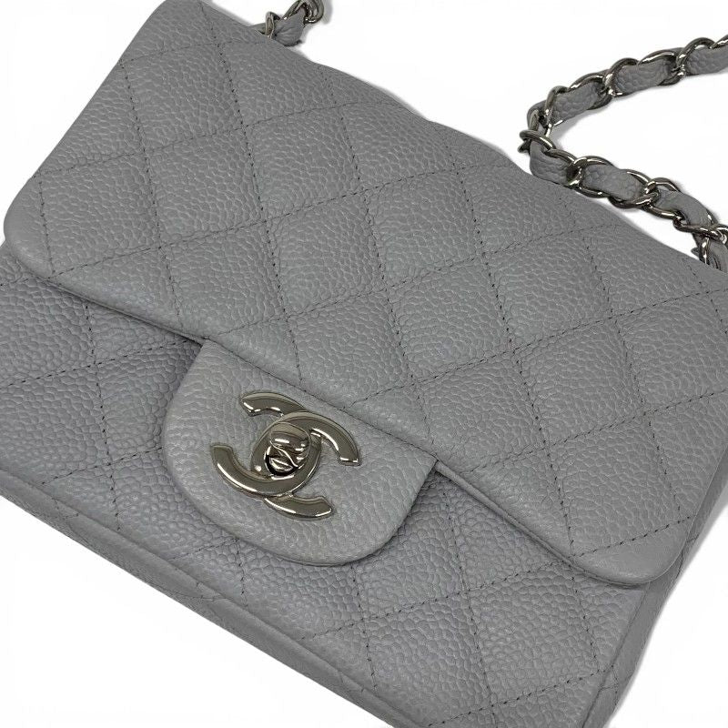 Chanel Bag Shoulder Gray Silver Mini Quilted Caviar Leather Single — view 6