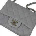 Chanel Bag Shoulder Gray Silver Mini Quilted Caviar Leather Single — view 6