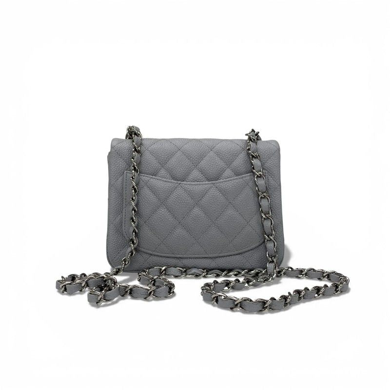 Chanel Bag Shoulder Gray Silver Mini Quilted Caviar Leather Single — view 4