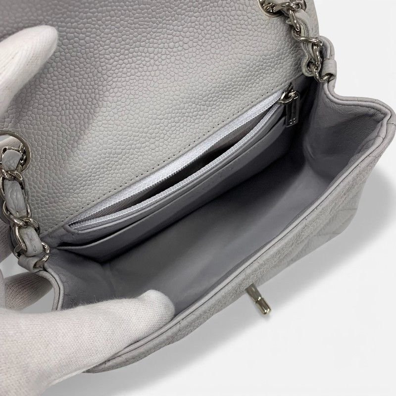 Chanel Bag Shoulder Gray Silver Mini Quilted Caviar Leather Single — view 8