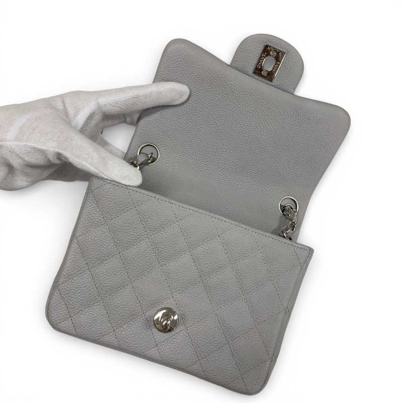 Chanel Bag Shoulder Gray Silver Mini Quilted Caviar Leather Single — view 7