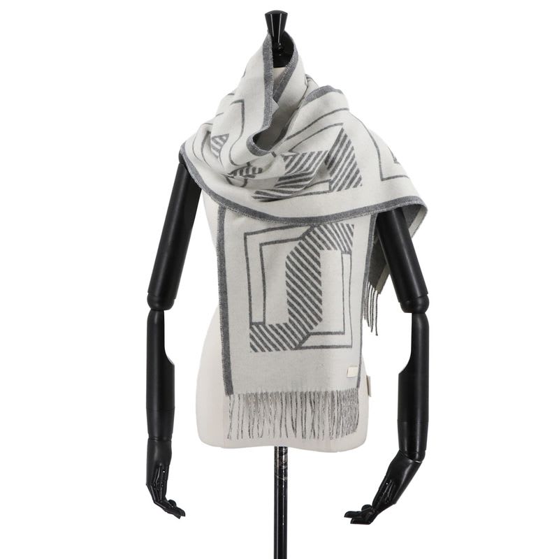 Hermes Retre Au Carre Muffler Cashmere 100% Leather Yvoire Griff Scarf — view 7