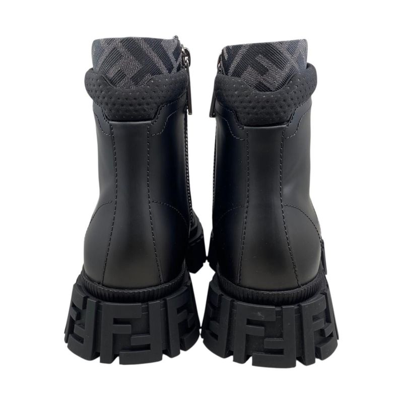 Fendi Ankle Boots Zucca Pattern Lace Up 7 U1458 6 Sizes Leather FF Logo Black — view 4