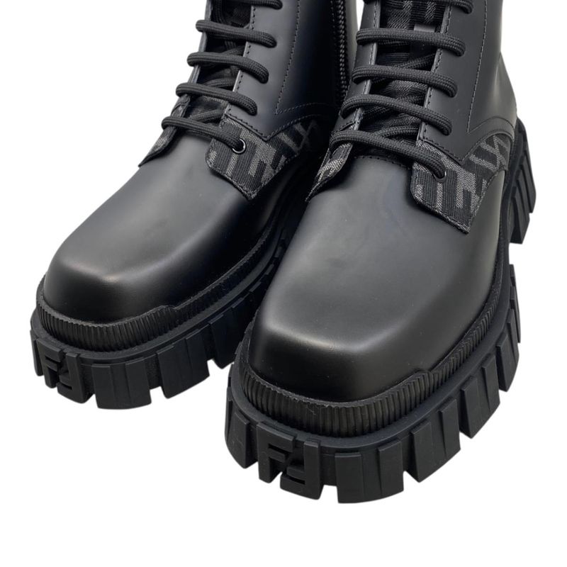 Fendi Ankle Boots Zucca Pattern Lace Up 7 U1458 6 Sizes Leather FF Logo Black — view 9