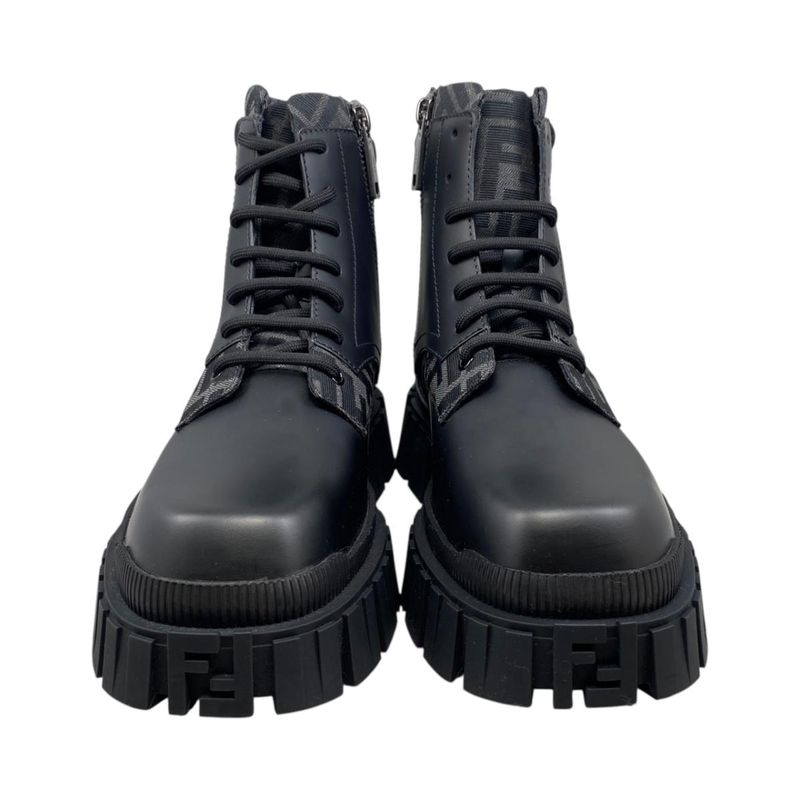 Fendi Ankle Boots Zucca Pattern Lace Up 7 U1458 6 Sizes Leather FF Logo Black — view 3