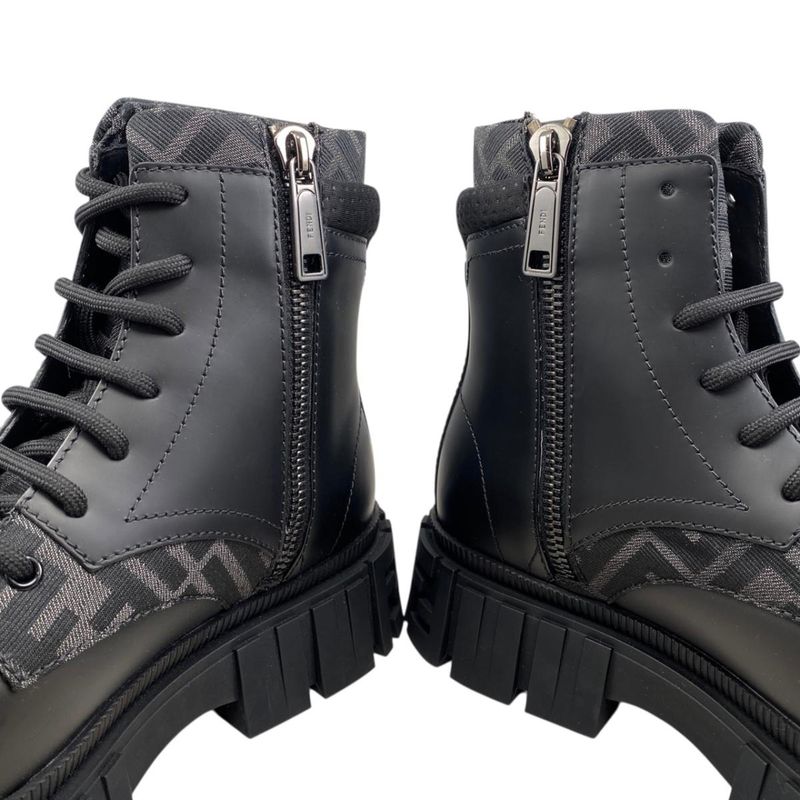 Fendi Ankle Boots Zucca Pattern Lace Up 7 U1458 6 Sizes Leather FF Logo Black — view 8