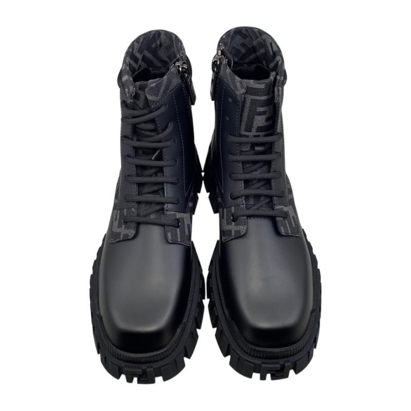 Fendi Ankle Boots Zucca Pattern Lace Up 7 U1458 6 Sizes Leather FF Logo Black — view 5