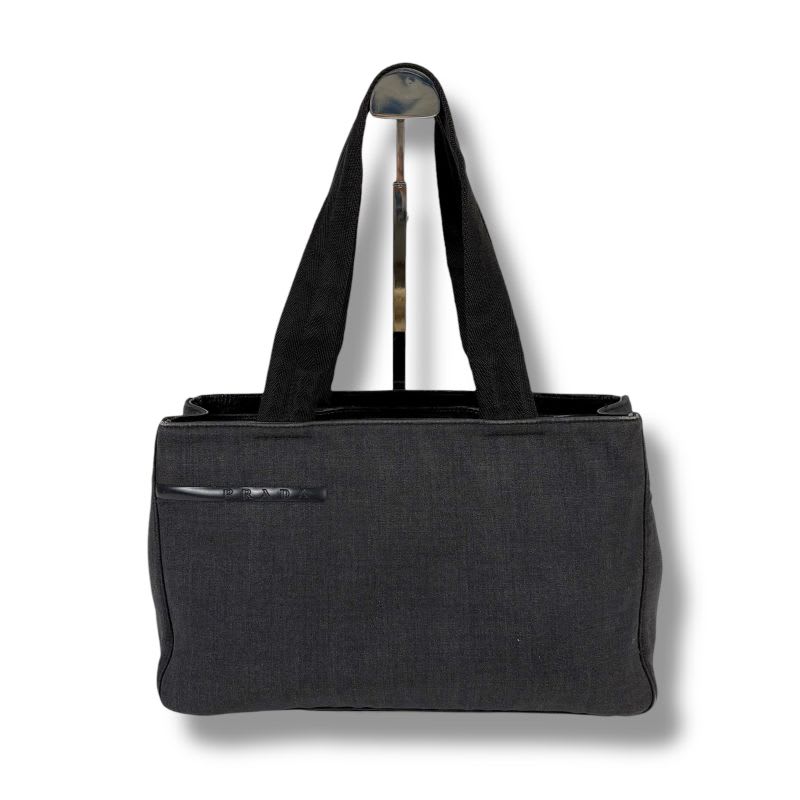 Prada Mini Tote Bag Handbag Gray Black Canvas — view 3