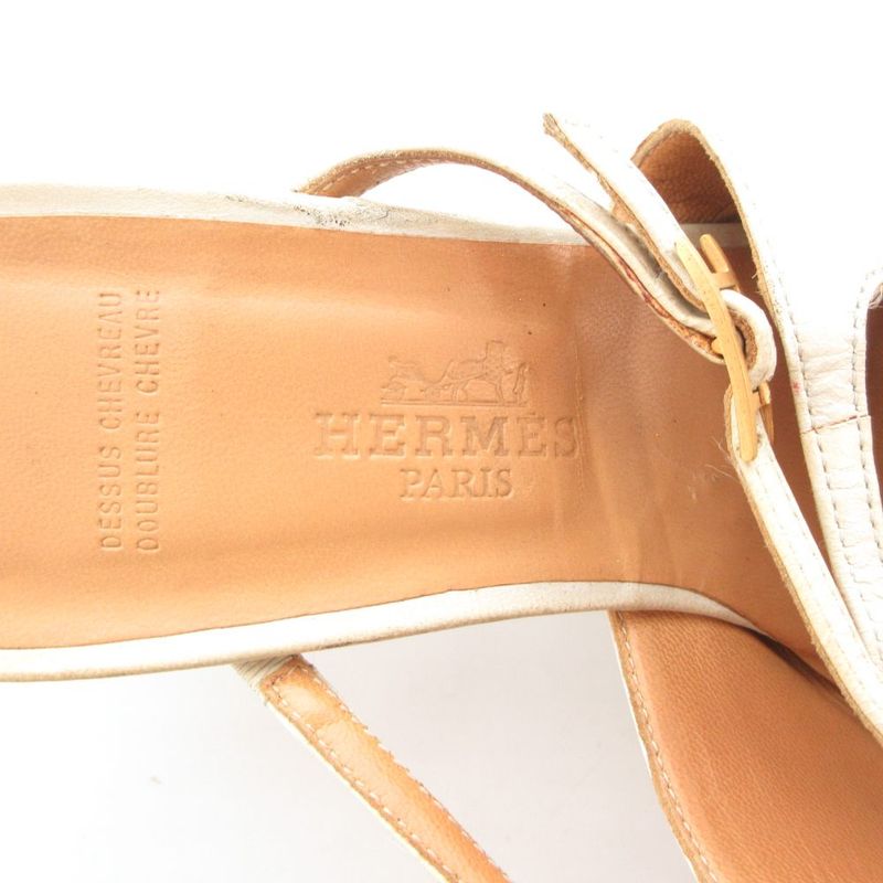 Hermes Mule 36 Sandals Shoes Strap High Heels White AE GY06 — view 7