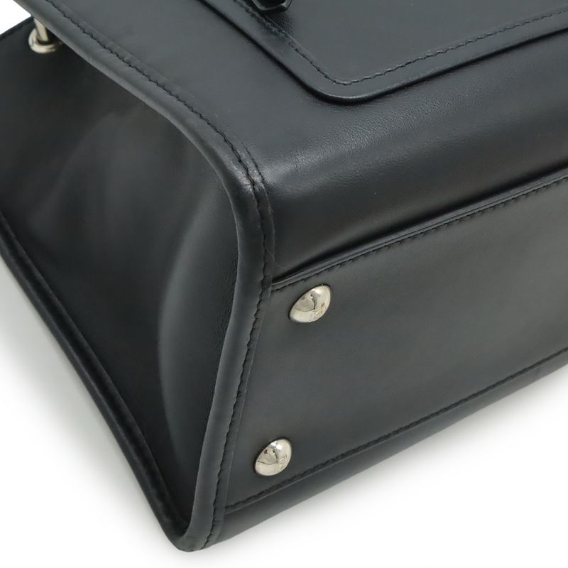 Fendi Runaway Small Shoulder Bag 2-Way Handbag Leather Black Silver Hardware — view 4