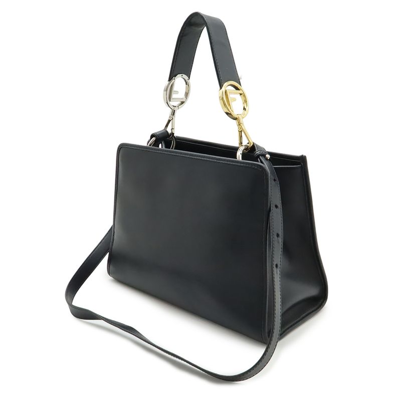 Fendi Runaway Small Shoulder Bag 2-Way Handbag Leather Black Silver Hardware — view 3