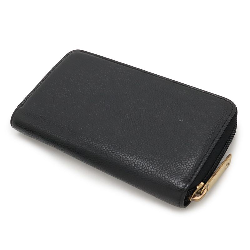 Chanel Coco Mark Round Zipper Wallet Caviar Leather Black Gold Hardware — view 2