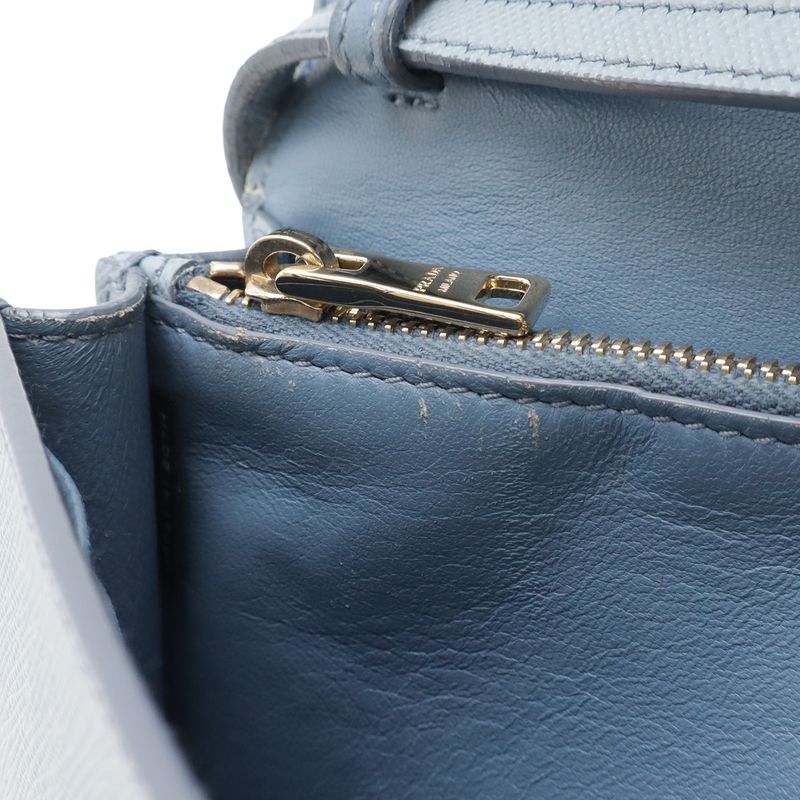 Prada Saffiano Shoulder Wallet Bag 2-Way Clutch Leather Light Blue — view 7