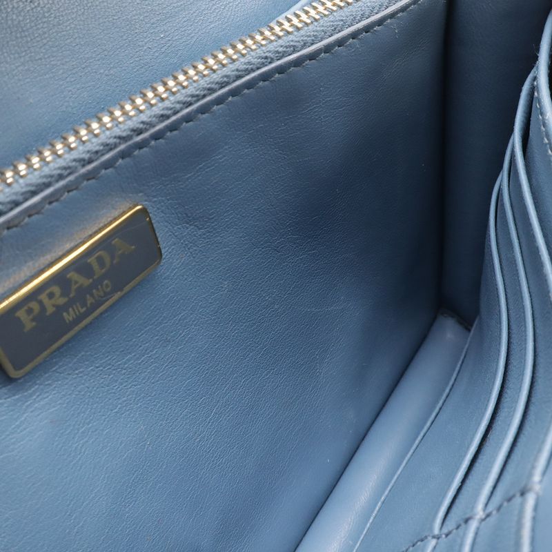 Prada Saffiano Shoulder Wallet Bag 2-Way Clutch Leather Light Blue — view 8