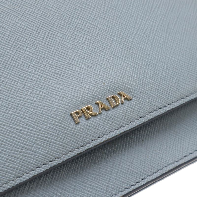 Prada Saffiano Shoulder Wallet Bag 2-Way Clutch Leather Light Blue — view 4