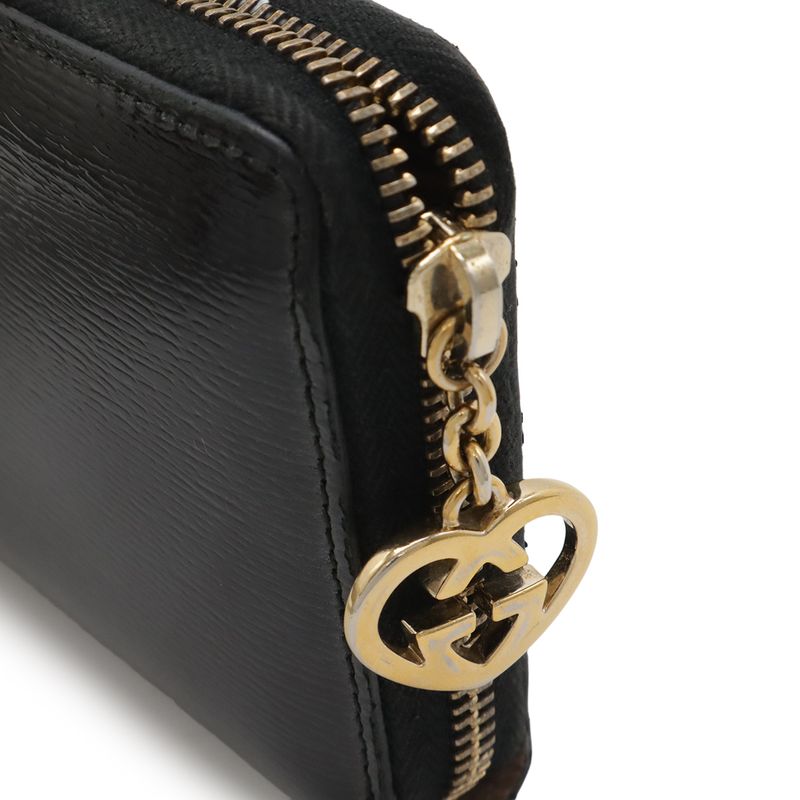 Gucci Lovely Round Zipper Long Wallet Shiny Leather Black Gold Hardware — view 4