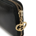 Gucci Lovely Round Zipper Long Wallet Shiny Leather Black Gold Hardware — view 4