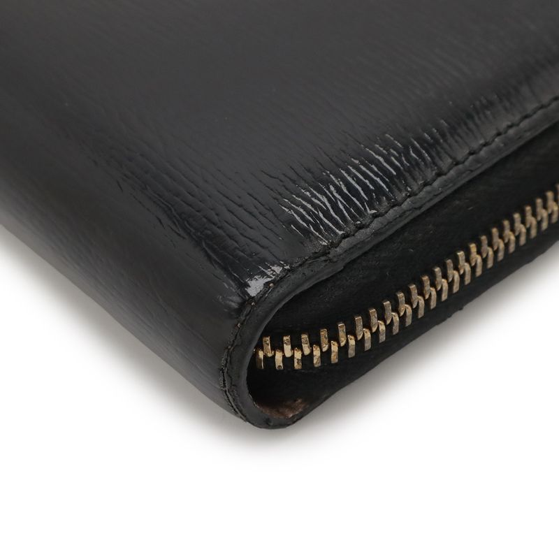 Gucci Lovely Round Zipper Long Wallet Shiny Leather Black Gold Hardware — view 3