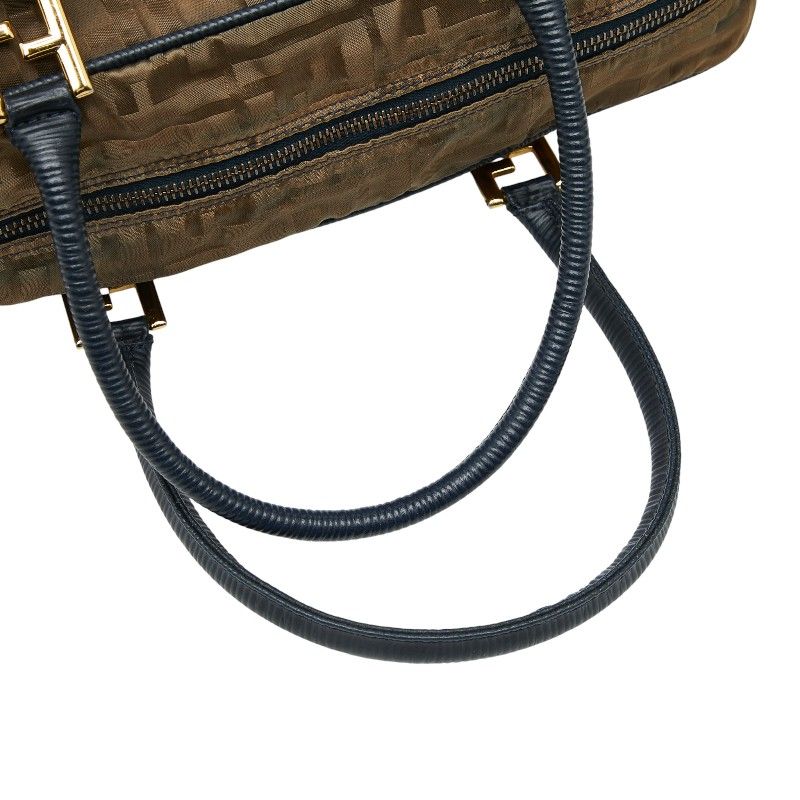 Fendi Zucca Shoulder Bag 2-Way Khaki Green Navy Nylon Leather — view 9