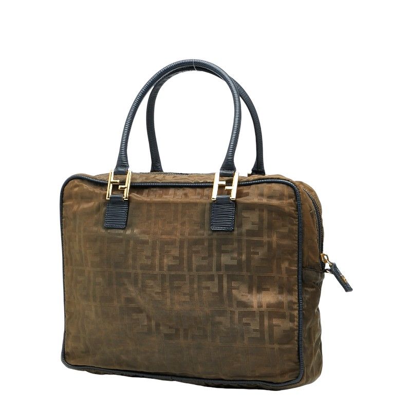 Fendi Zucca Shoulder Bag 2-Way Khaki Green Navy Nylon Leather — view 3