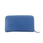 Bottega Veneta Long Wallet Leather Coin Purse Round Zipper Intrecciato Blue — view 2