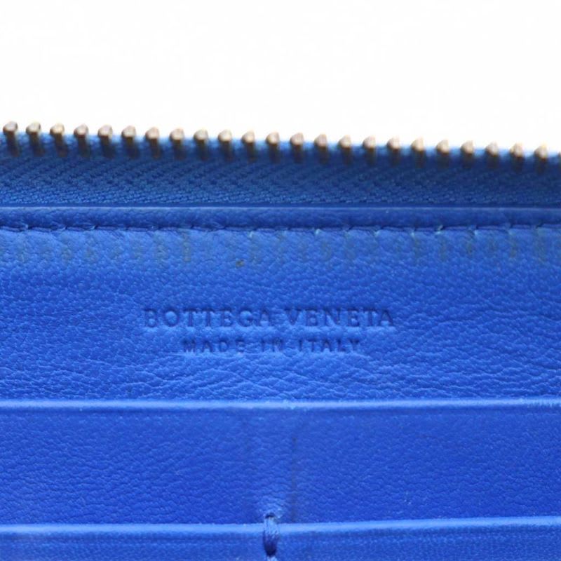 Bottega Veneta Long Wallet Leather Coin Purse Round Zipper Intrecciato Blue — view 7