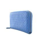 Bottega Veneta Long Wallet Leather Coin Purse Round Zipper Intrecciato Blue — view 3