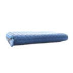 Bottega Veneta Long Wallet Leather Coin Purse Round Zipper Intrecciato Blue — view 4