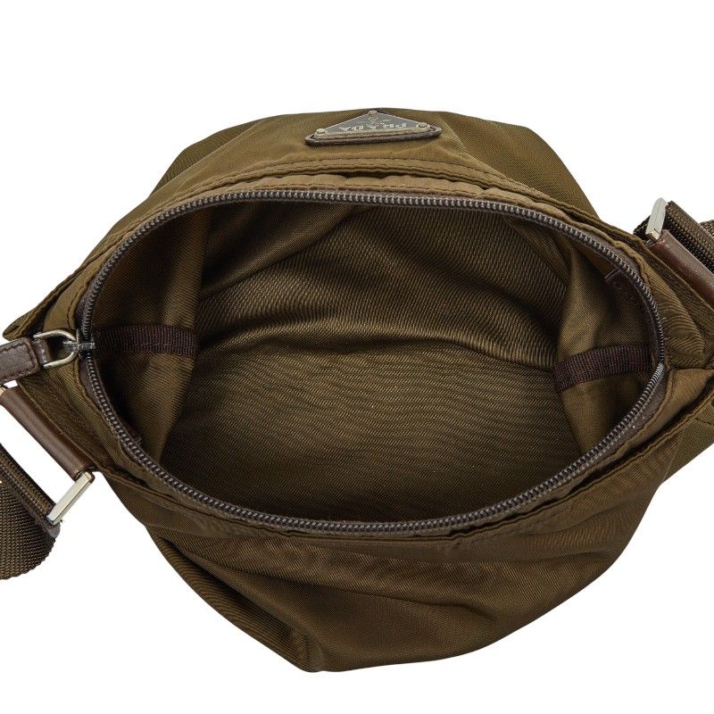 Prada Triangle Logo Plate Crossbody Bag Bt0175 Khaki Green Nylon — view 7