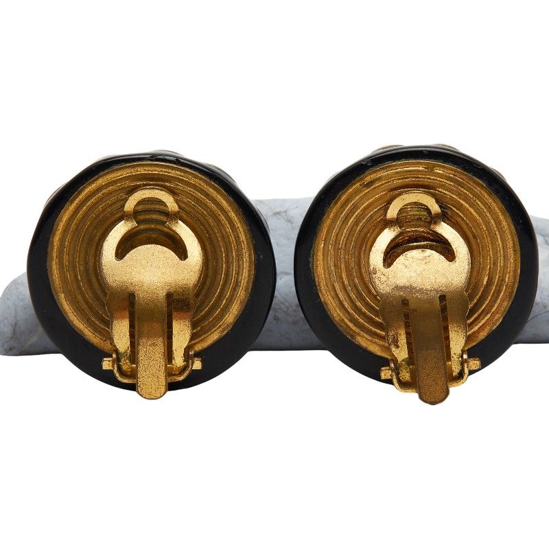 Chanel Coco Mark Round Black Gold Plastic Plated — view 4