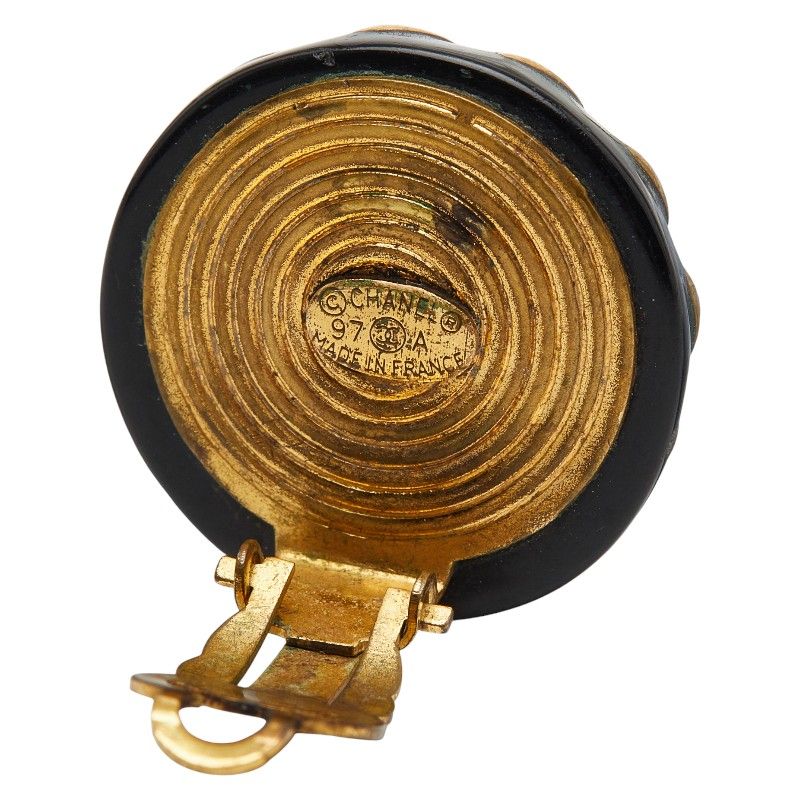 Chanel Coco Mark Round Black Gold Plastic Plated — view 6