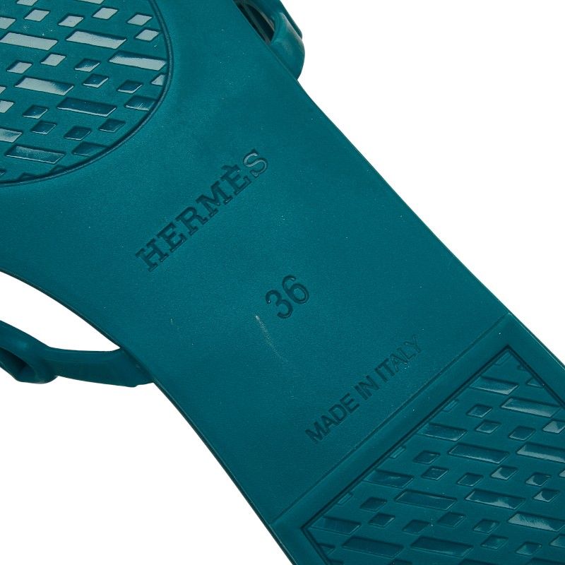 Hermes Rivage Chaine Dancre Sandals Flat Size 36 Green Rubber — view 7